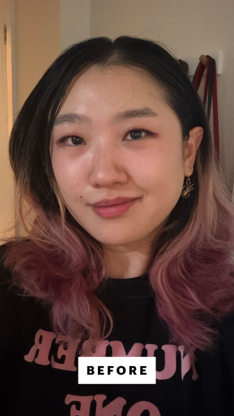 Allure commerce editor Sarah Han before using the Biolage Professional Hair Spa Color Last Shampoo  Conditioner