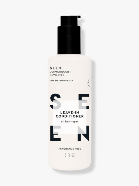SEEN Leave-In Conditioner, Fragrance-Free white bottle with black pump cap on light gray background